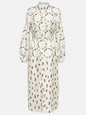 Jedwabna sukienka długa z nadrukiem Gabriela Hearst biała