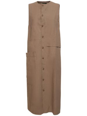 Bavlnené midi šaty bez rukávov Yohji Yamamoto béžová