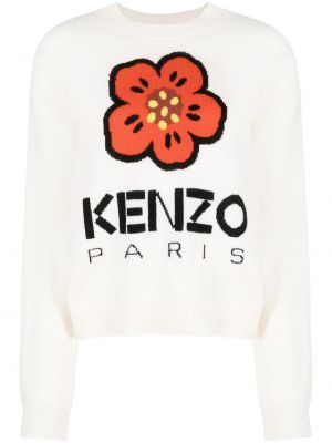 Φλοράλ μάλλινος πουλόβερ ζακάρ Kenzo λευκό