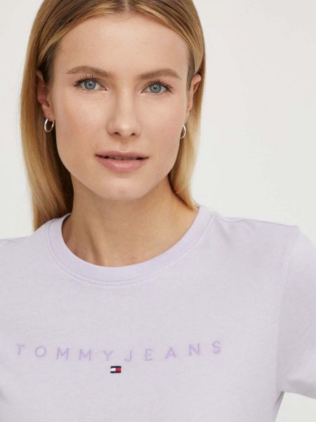 Koszulka bawełniana Tommy Jeans fioletowa