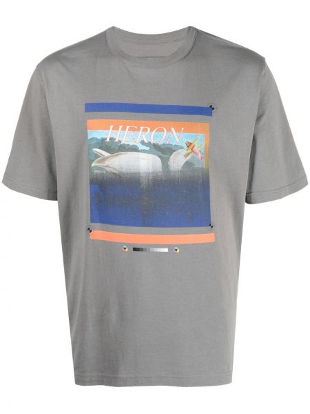Bavlněné tričko s potiskem Heron Preston šedé