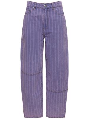 Jeansy bawełniane w paski Ganni niebieskie