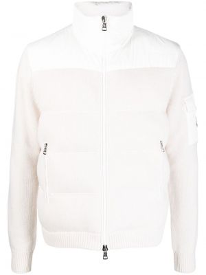 Prošivena pletena vunena pernata jakna Moncler bijela