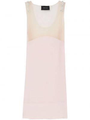 Průsvitné hedvábné šaty bez rukávů s perlami Simone Rocha - růžová