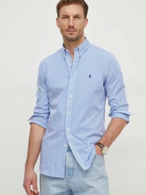 Péřová slim fit košile s knoflíky Polo Ralph Lauren modrá