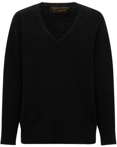 Vlněný svetr s výstřihem do v Raf Simons černý