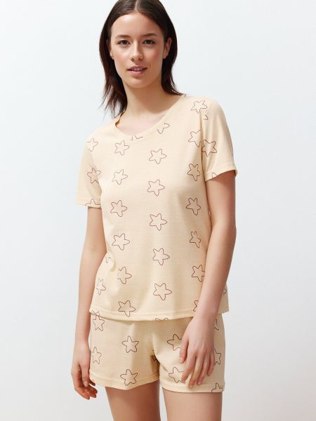Csillag mintás kötött pamut pizsama Trendyol sárga