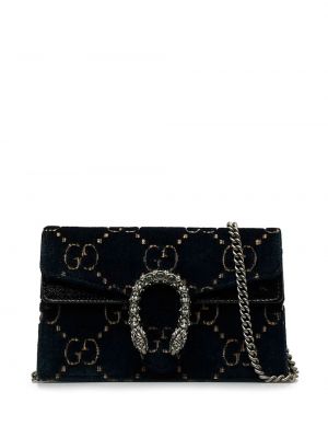 Žametna crossbody torbica iz rebrastega žameta Gucci Pre-owned modra