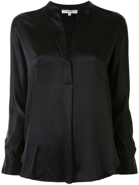 Копринена блуза с v-образно деколте Vince черно