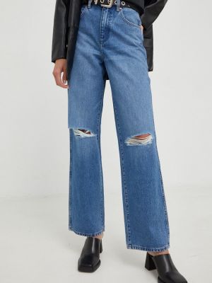 Bavlněné džíny s vysokým pasem relaxed fit Wrangler modré