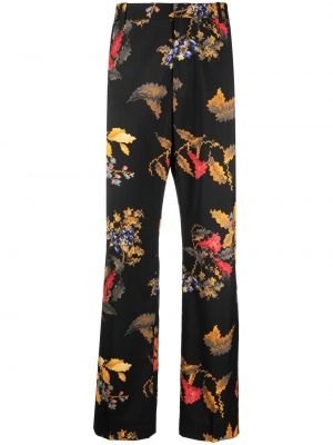 Vunene hlače ravnih nogavica s cvjetnim printom s printom Marcelo Burlon County Of Milan crna