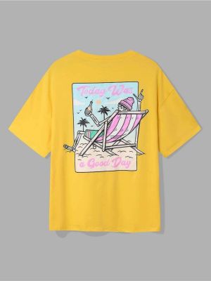 Koszulka z nadrukiem oversize K&h Twenty-one żółta