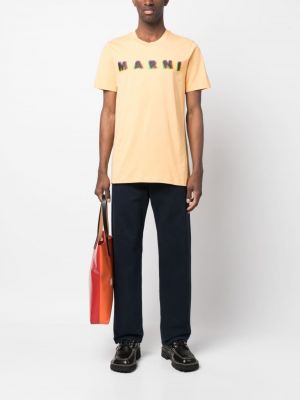 Kokvilnas t-krekls ar apdruku Marni oranžs