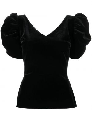 Žametna bluza iz rebrastega žameta z v-izrezom Chiara Boni La Petite Robe črna
