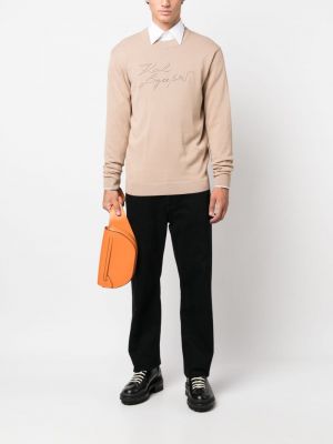 Sweter z okrągłym dekoltem Karl Lagerfeld beżowy