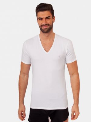 Tričko s výstřihem do v Calvin Klein Jeans bílé