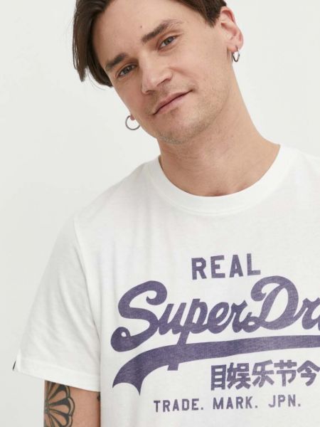 Памучна тениска с дълъг ръкав с принт Superdry бяло