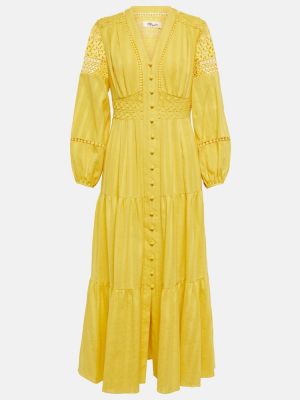 Bavlnené midi šaty s výšivkou Diane Von Furstenberg žltá