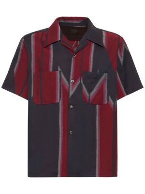 Bavlněná lněná košile s krátkými rukávy Needles červená