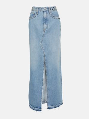 Spódnica jeansowa z ćwiekami Alessandra Rich niebieska