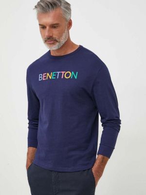 Pamučna majica dugih rukava sa dugačkim rukavima United Colors Of Benetton plava