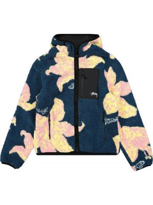Куртка в цветочек с капюшоном Stussy синяя