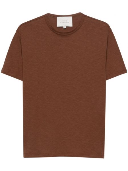 Bavlnené tričko Studio Nicholson hnedá