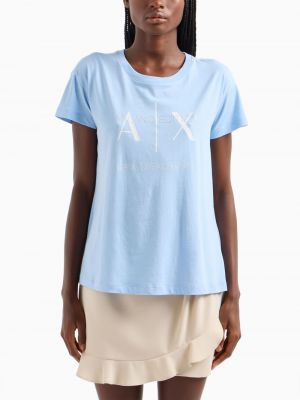 Raštuotas medvilninis marškinėliai Armani Exchange mėlyna