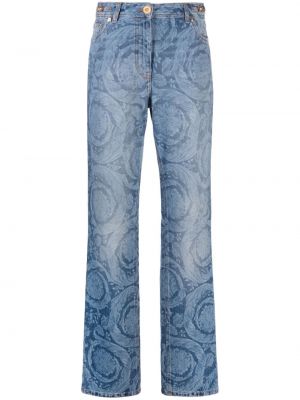 Straight leg jeans con stampa Versace blu