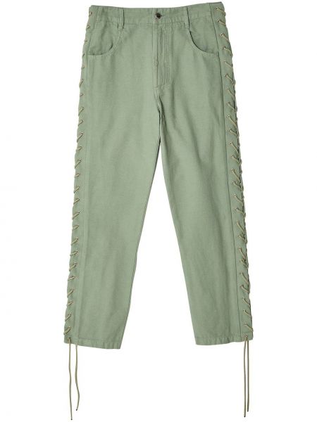 Krajkové šněrovací rovné kalhoty Eckhaus Latta zelené