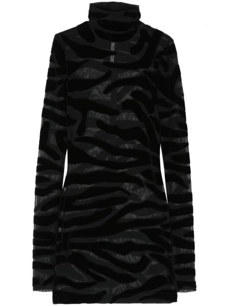 Aksamitna prosta sukienka z nadrukiem w tygrysie prążki Laquan Smith czarna