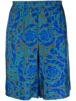 Hodvábne šortky s potlačou s abstraktným vzorom Versace modrá