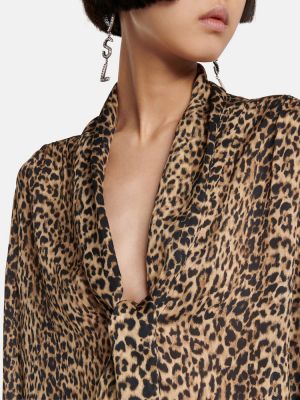 Hodvábna blúzka s potlačou s leopardím vzorom Saint Laurent hnedá