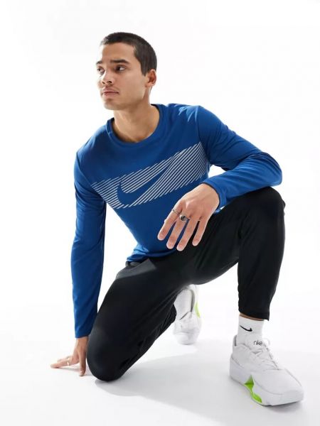 Светоотражающее поло с длинным рукавом Nike синее
