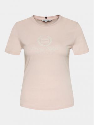Marškinėliai slim fit Tommy Hilfiger rožinė