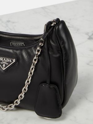 Δερμάτινη τσάντα χιαστί Prada μαύρο