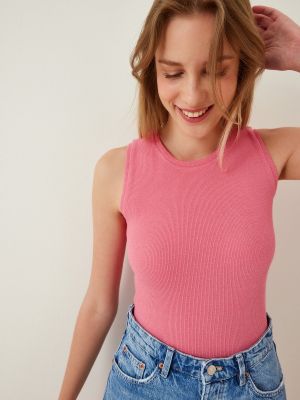 Pletena pamučna bluza Happiness İstanbul ružičasta