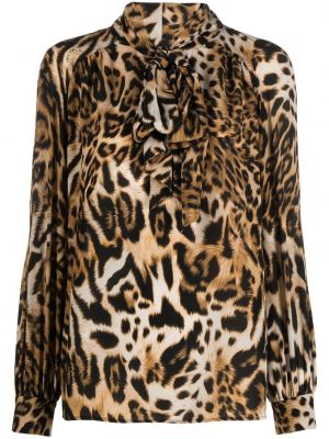 Блуза с панделка с принт с леопардов принт Boutique Moschino кафяво