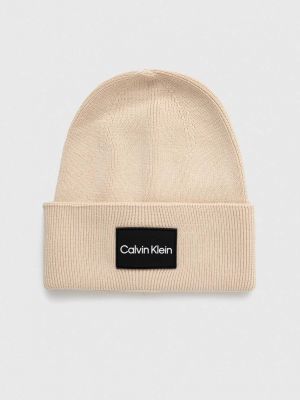 Dzianinowa czapka bawełniana Calvin Klein beżowa