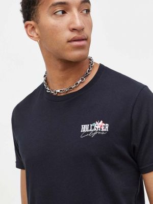 Bavlněné tričko s potiskem Hollister Co. černé