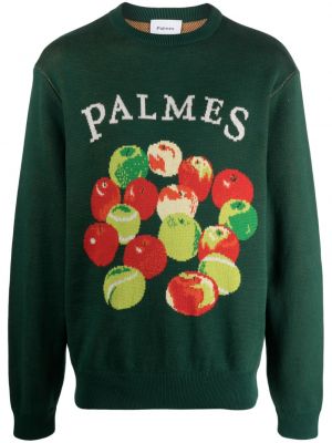 Памучен пуловер Palmes зелено