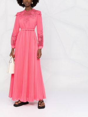 Sukienka długa koronkowa Self-portrait różowa