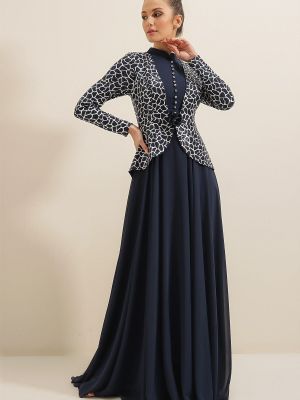 Rochie lunga cu paiete din șifon cu model leopard By Saygı albastru