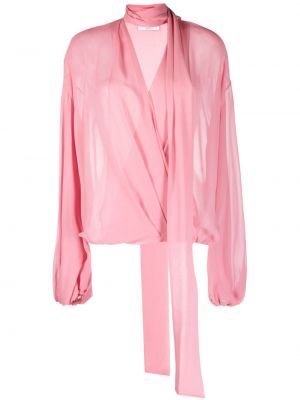 Копринена блуза с v-образно деколте Blumarine розово