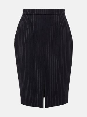 Mini falda ajustada de lana a rayas Saint Laurent negro