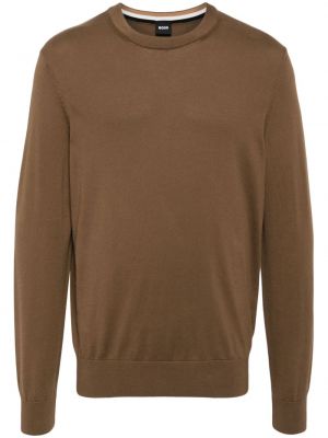 Pamučni džemper s okruglim izrezom Boss smeđa