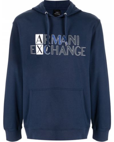 Mikina s kapucňou s potlačou Armani Exchange modrá