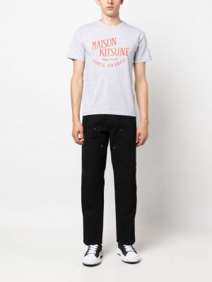 Bavlněné tričko s potiskem Maison Kitsuné šedé