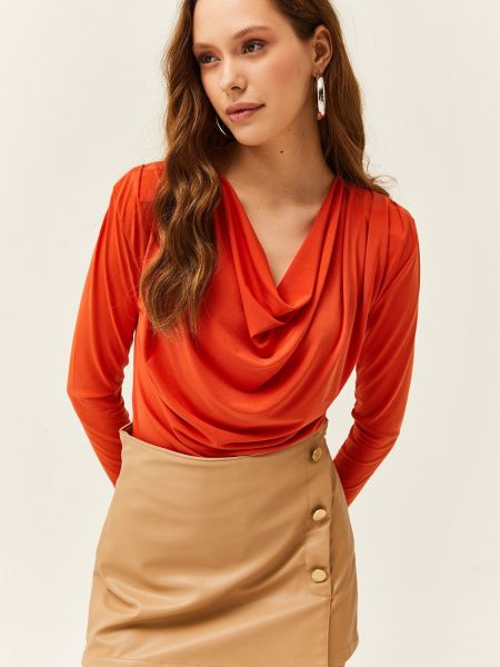 Bluză plisată Olalook portocaliu