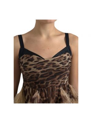 Mini vestido sin mangas con plumas de gasa Dolce & Gabbana marrón